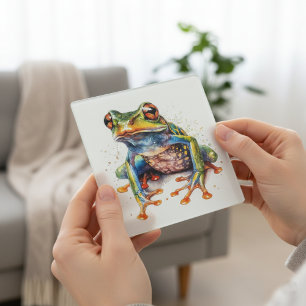 bunter Baumfrosch in Aquarell Glasuntersetzer