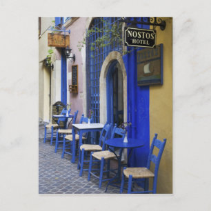 Bunter blauer Eingang und Abstellgleis zum alten Postkarte