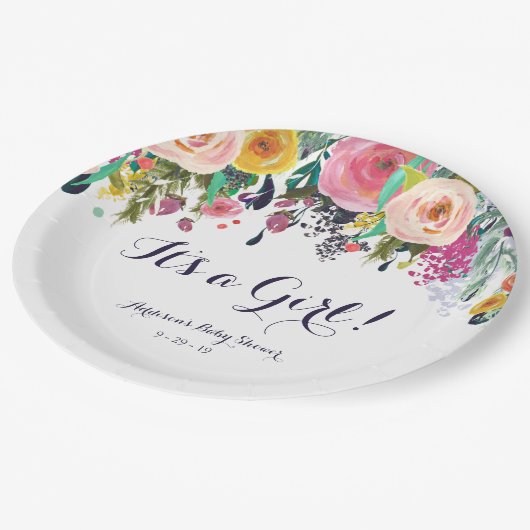 Bunter Blumen-Baby-Duschen-Papier-Teller Pappteller (Schrägansicht)