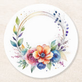 Bunter Blumen-Papiersetzer Runder Pappuntersetzer (Vorderseite)