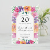 Bunter Blumengarten 20. Geburtstag Einladung (Stehend Vorderseite)