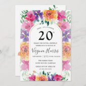 Bunter Blumengarten 20. Geburtstag Einladung (Vorne/Hinten)