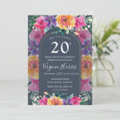 Bunter Blumengarten 20. Geburtstag Einladung (Stehend Vorderseite)