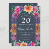 Bunter Blumengarten 20. Geburtstag Einladung (Vorne/Hinten)