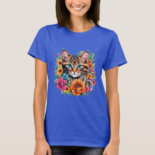Bunter Blumenkranz mit Kätzchen T-Shirt