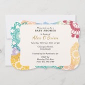 Bunter Blumenpfau, der Babydusche zeichnet Einladung (Rückseite)