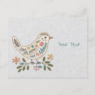 Bunter Blumenpostkarte Kleiner Vogel Postkarte