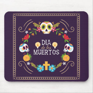 Bunter Blumenskulls Dia de Muertos Mousepad