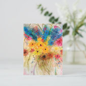 Bunter Blumenstrauß mit Schmetterlingen. Aquarell  Postkarte (Stehend Vorderseite)