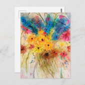 Bunter Blumenstrauß mit Schmetterlingen. Aquarell  Postkarte (Vorne/Hinten)