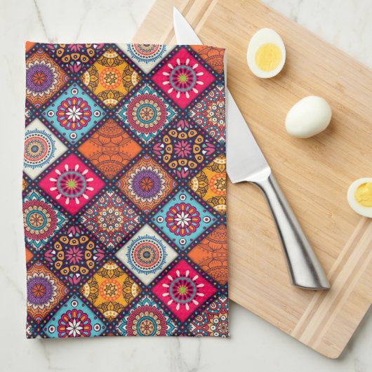 bunter Boho-Stil Geschirrtuch (Viertel Falte)