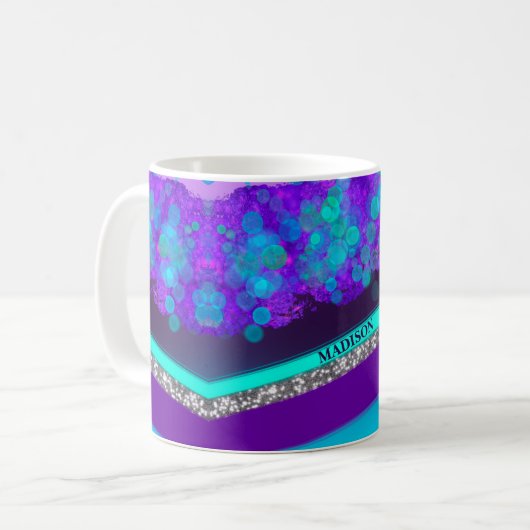 Bunter Bokeh Silver Glitzer Kaffeetasse (Vorderseite Links)
