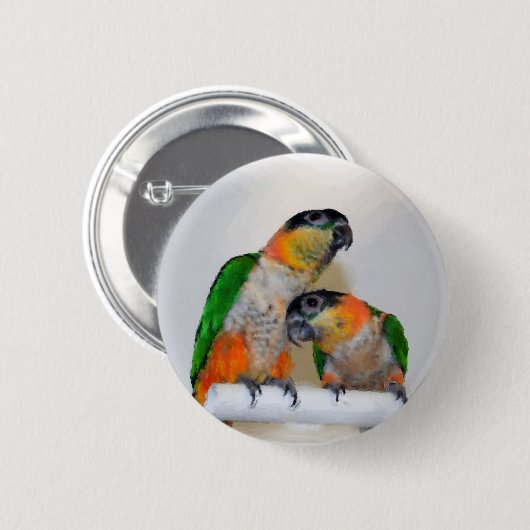 Bunter Caique-Papageien-Paar-Knopf Button (Vorne & Hinten)
