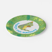 Bunter Cartoon-Dinosaur-Birthday-T-Rex Pappteller (Schrägansicht)