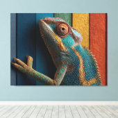 Bunter Chamäleon auf Regenbogen-Hintergrund Leinwanddruck (Insitu (Holzboden))