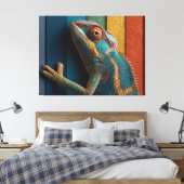 Bunter Chamäleon auf Regenbogen-Hintergrund Leinwanddruck (Insitu (Schlafzimmer))
