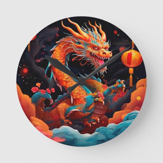 Bunter chinesischer Drache Runde Wanduhr (Vorderseite)