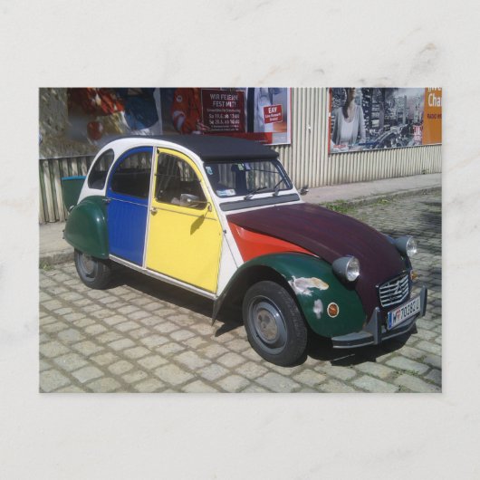 Bunter Citroen 2 CV Postkarte (Vorderseite)