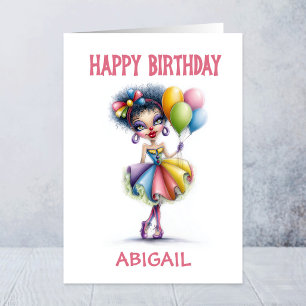 Bunter Clown hält Luftballons zum Geburtstag Karte