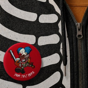 Bunter Clown mit Kettensäge Halloween Horror Carto Button
