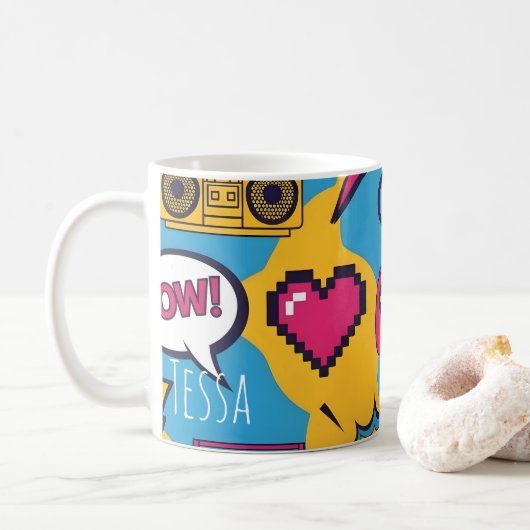 Bunter Comic-Nerd-Gamer-Pop-Art Kaffeetasse (Mit Donut)