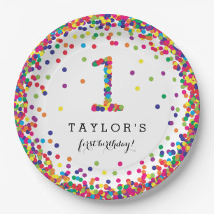 Bunter Confetti-1. Geburtstags-Party-Teller Pappteller