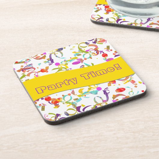 Bunter Confetti-Wurf-Hintergrund über Weiß Getränkeuntersetzer (Linke Seite)