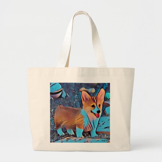 Bunter Corgi-Welpe Jumbo Stoffbeutel (Vorne)