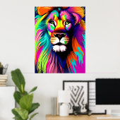 Bunter digitaler Löwe Kunst Poster (Heimbüro)