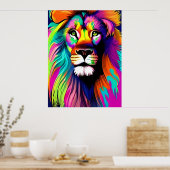 Bunter digitaler Löwe Kunst Poster (Küche)