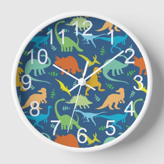 Bunter Dinosaurier mit Zahlen Wanduhr (Vorderseite)