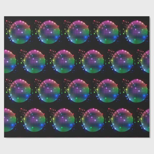 Bunter Disco-Ball auf schwarzem Geschenkpapier (Flach)