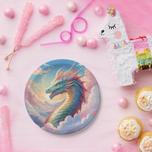 Bunter Drache am Himmel Pappteller (Party)
