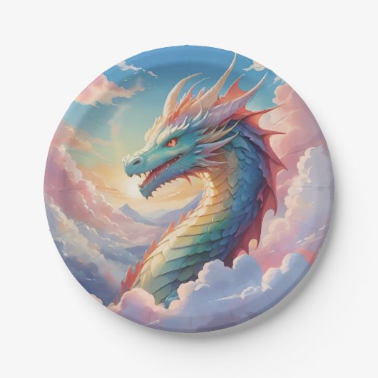 Bunter Drache am Himmel Pappteller (Vorderseite)