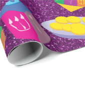 Bunter Dreidels lila Imitat-Glitzer Chanukka Geschenkpapier (Rolleneckpunkt)