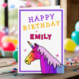 Bunter Einhorn Mädchen Glücklicher Geburtstag Kart Karte