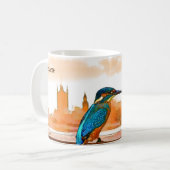Bunter Eisvogel-Vogel mit London-Skylinen Kaffeetasse (Vorderseite Links)