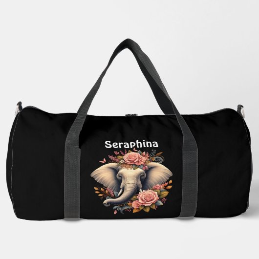 Bunter Elefant mit Blumenmotiven Duffle Bag (Vorderseite)
