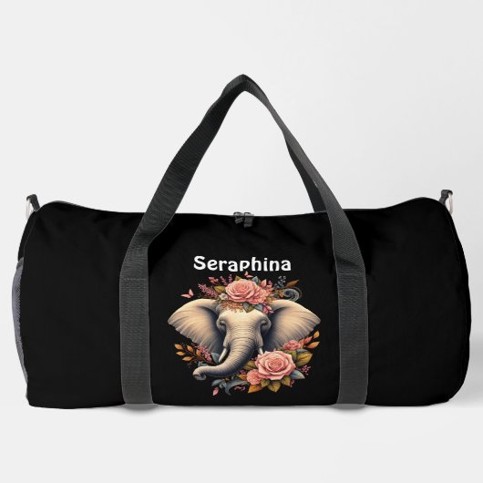 Bunter Elefant mit Blumenmotiven Duffle Bag (Rückseite)