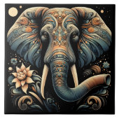 Bunter Elefant mit Blumenmotiven Fliese (Vorderseite)