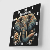 Bunter Elefant mit Blumenmotiven Quadratische Wanduhr (Winkel)