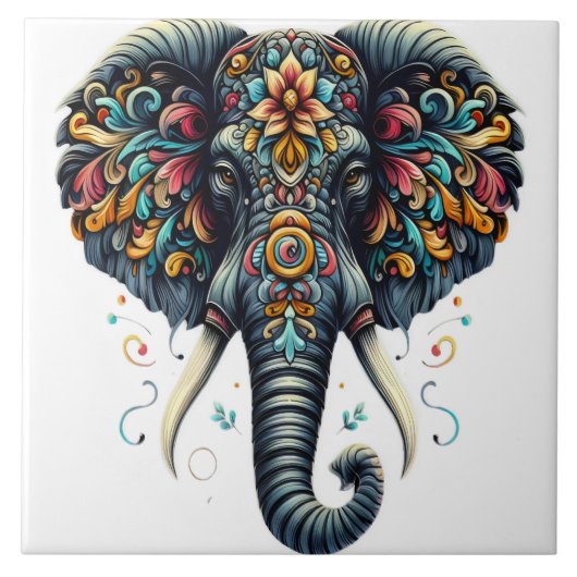 Bunter Elefant mit komplizierten Mustern Fliese (Vorderseite)
