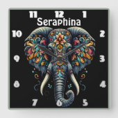 Bunter Elefant mit komplizierten Mustern Quadratische Wanduhr (Vorderseite)