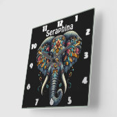 Bunter Elefant mit komplizierten Mustern Quadratische Wanduhr (Winkel)