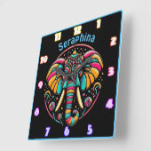 Bunter Elefant mit lebhaften Dekorationen Quadratische Wanduhr (Winkel)
