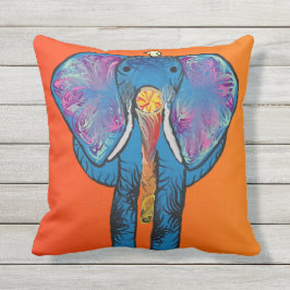 Bunter Elefant mit Rotem/Orange auf Kissen