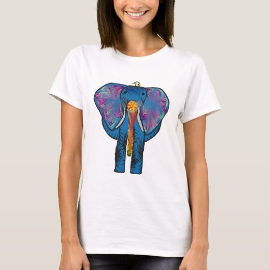 Bunter Elefant- und Vogelfreund auf T - Shirt (Vorderseite)