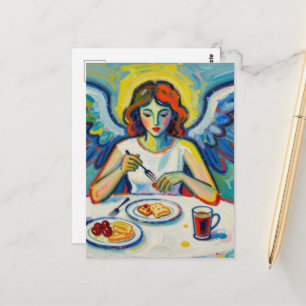 Bunter Engel beim Frühstück Postkarte
