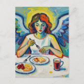 Bunter Engel beim Frühstück Postkarte (Vorderseite)