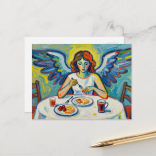 Bunter Engel beim Frühstück Postkarte
